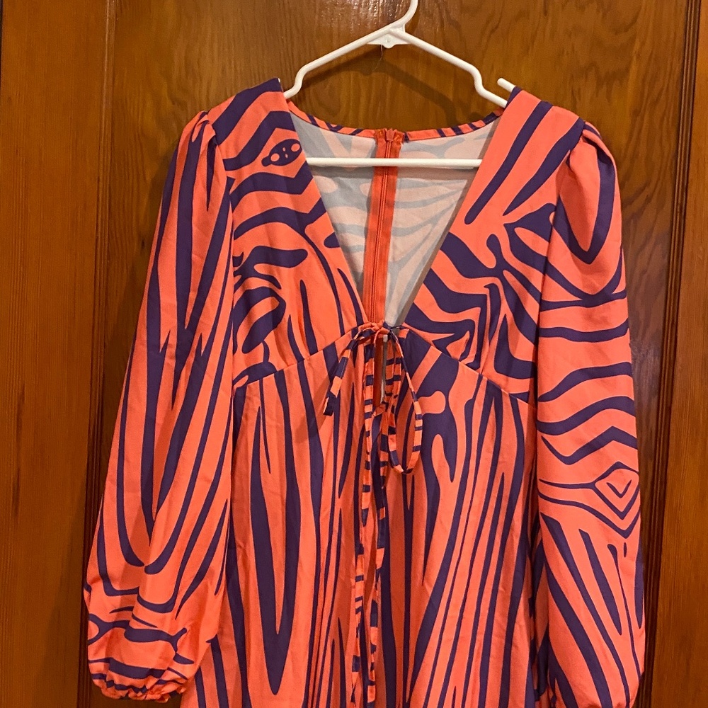 Purple and orange tiger print maxi dress